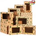 JOYIN 12 PCS Foiled Christmas Cookie Boxes for Gift Giving, 8.75" x 5.75" x 2.75” Bakery Boxes with Window, 3 Design Brown Kraft Cardboard Treat Box for Xmas Holiday Pastries Cupcakes Doughnut Wrap