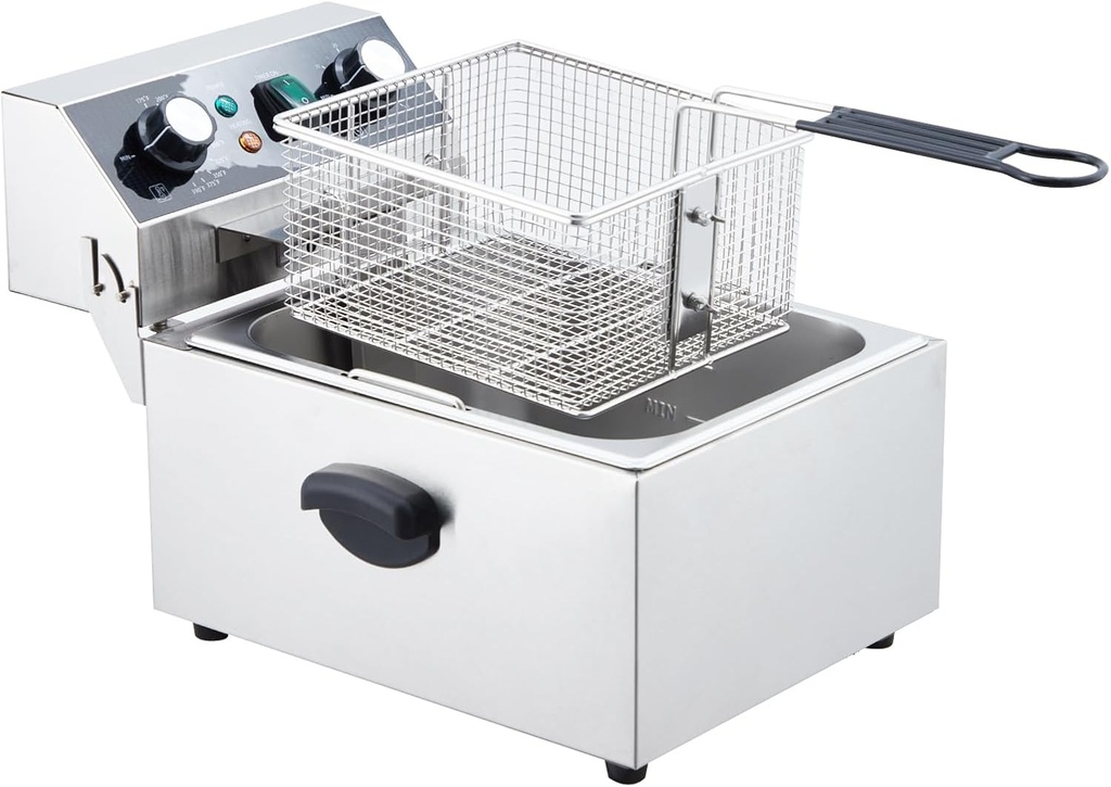 Commercial Deep Fryer with Basket - 1800W Power, 10.56QT/10L Capacity, Detachable Stainless Steel Design, Electric Countertop Fryer, Temperature Control & Timer for Restaurant or Home Use