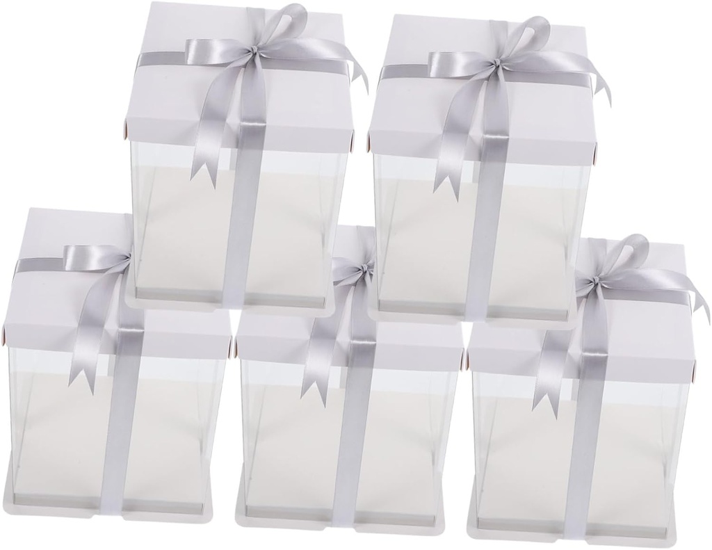 5pcs Transparent Cake Display Boxes Birthday Bakery Packing Container for Outdoor Events and Parties Food- Material