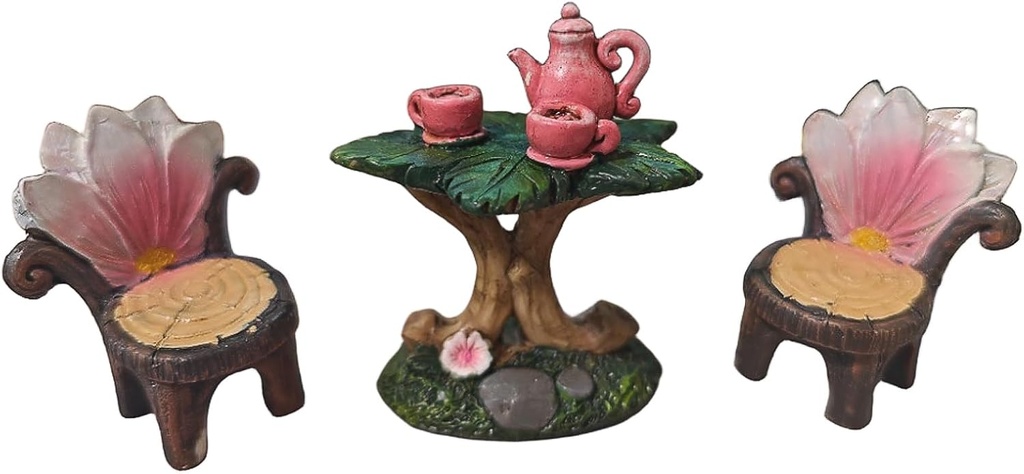 3 Pcs Miniature Garden Furniture Miniature Table and Chairs Set Fairy Garden Accessories Outdoor Mini Resin Furniture Kit Micro Landscape Decor Micro Resin Chair Table for Dollhouse for DIY Craft Gift