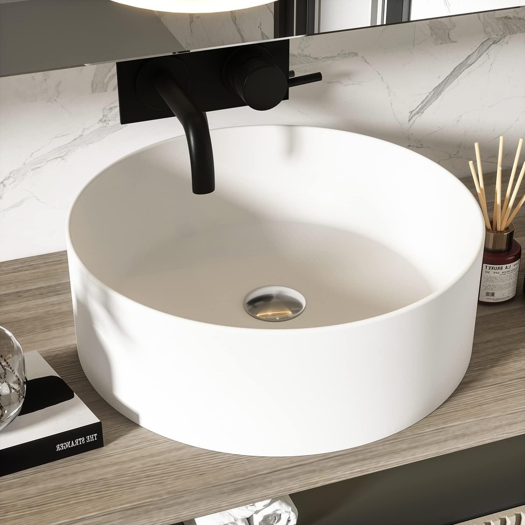 Cpingao 15.74 Inch Round Bathroom Vessel Sink, Above Counter Circle Matte Stone Countertop Modern Sink Art Basin for Lavatory Vanity Cabinet