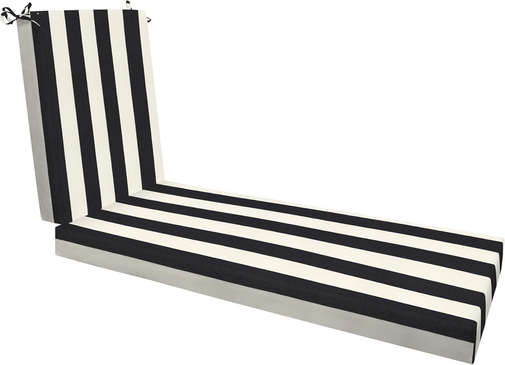 Honeycomb Outdoor Chaise Lounge, 22.5 x 70, Cabana Stripe Black & Ivory Chair Cushion for Patio Furniture