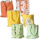 Double-Sided Canvas Tote Bags, Reusable Grocery Shopping Bags for Women, Girls and Kids, Pack of 3 (Orange,Yellow, Green)