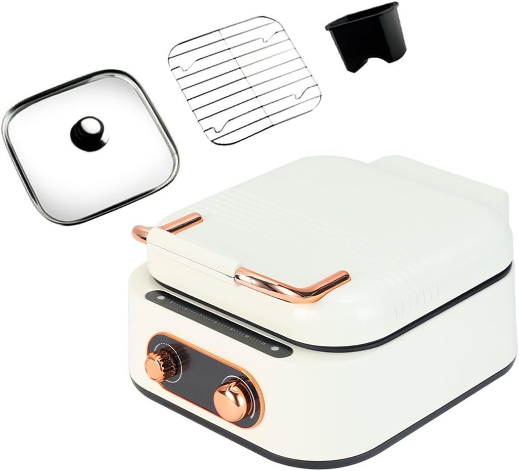 Electric Smokeless Grill Hot Pot, 2.5L Portable Nonstick Multicooker for 1-3 Persons, 1800W Korean Barbecue Grill Indoor, Honeycomb Texture Travel Electric Skillet, for Hotpot KBBQ, Barbecue & Grill