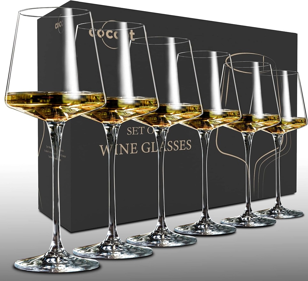 Wine Glasses Set of 6,Crystal White Wine Glasses,Red Wine Glass Set, Wine Glasses Long stem,Clear Lead-Free Premium Blown Glassware (18.5oz,6 pack)