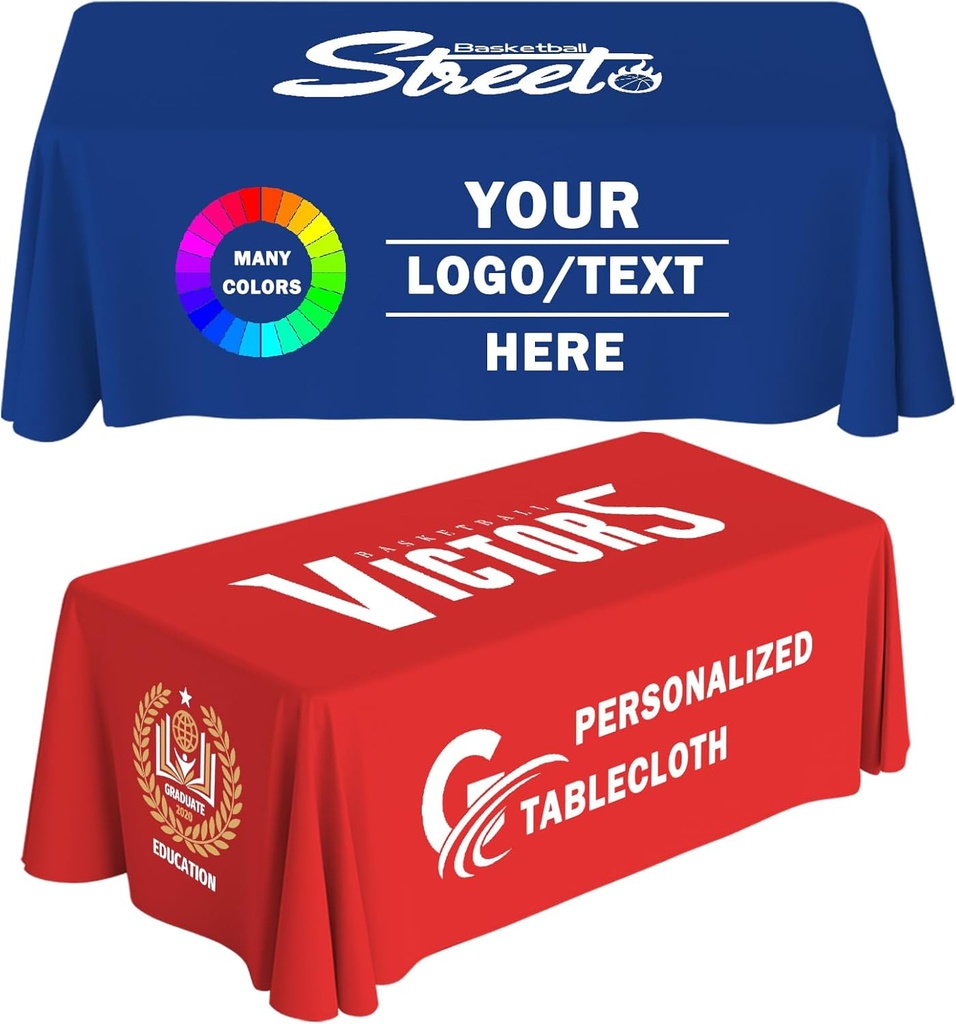 Custom Table Cloth with Business Logo Personalized Table Cloths for Tables,Custom Tablecloth for Tradeshow Events/Company/School/Associations/Shop/Birthday/Wedding ((Backside Open 4FT))