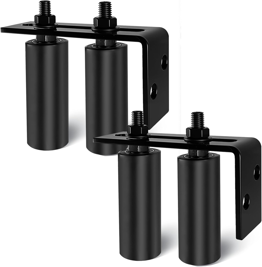 2 Pack 4" Universal Gate Roller Guide,Nylon Slide Gate Guide Rollers with Black L Bracket, Gate Hardware Roller Kit for Sliding/Rolling Gates/Barn Door Guide -2 Kit（Black）