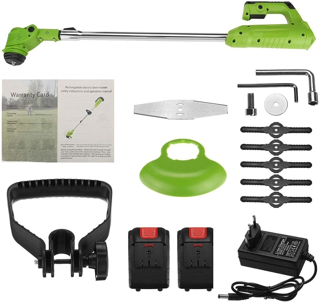 26V Electric Cordless Lawn Mower Grass Trimmer 12in Auto Release String Cutter Pruning Garden Tools Cordless Lawn Trimmer with Battery (Battery*2)