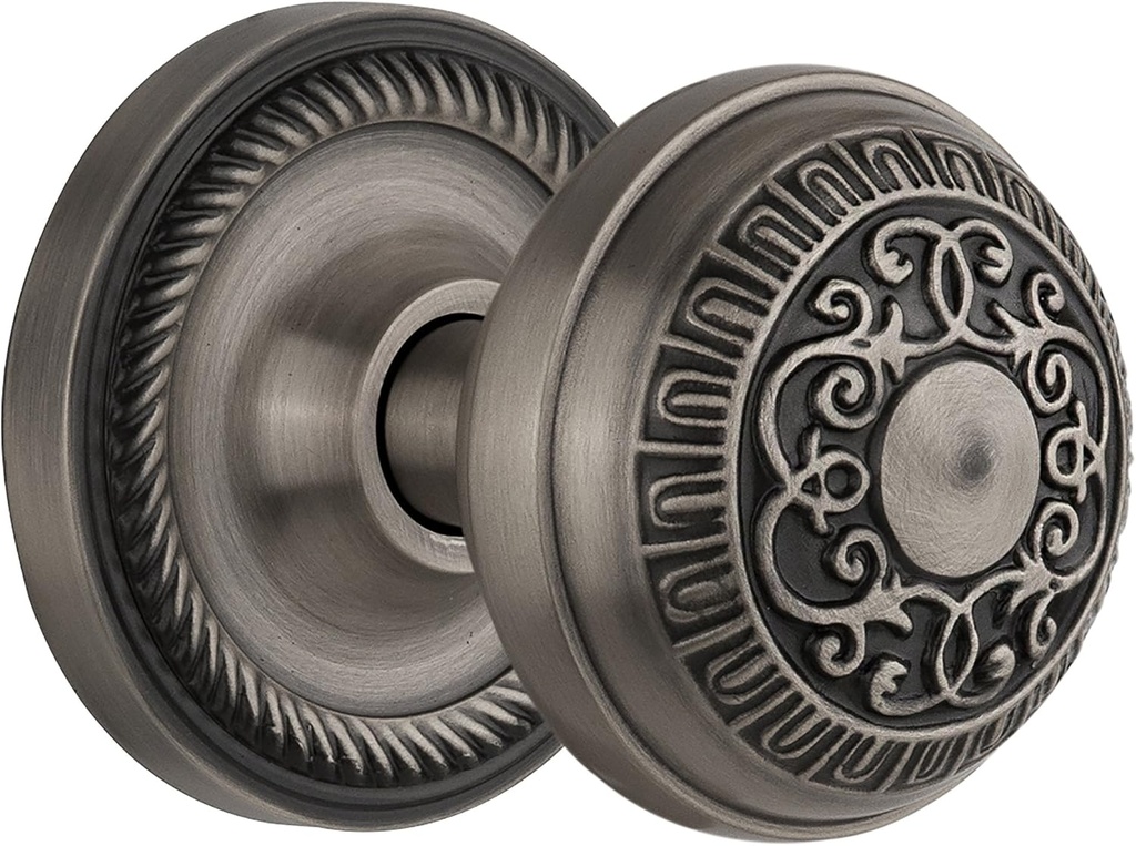 Nostalgic Warehouse Rope Rosette with Egg & Dart Knob, Privacy - 2.375", Antique Pewter