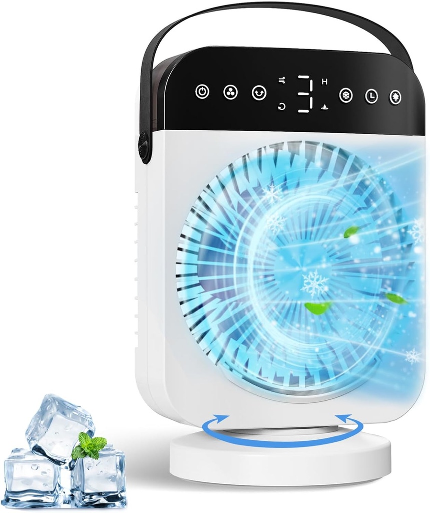 Portable Air Conditioner, Personal Mini Air Conditioner Cooling Fan with 5 Speeds, 70° Oscillation, Evaporative Air Cooler 1/2/4/8H Timer, 7 LED Night Light Portable AC for Car Camping Bedroom Office