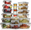 Razab 35 Pc Set Glass Food Storage Containers with Lids - Meal Prep Airtight Bento Boxes BPA-Free 100% Leak Proof (15 lids,15 glass & 5 Plastic Sauce/Dip Containers)
