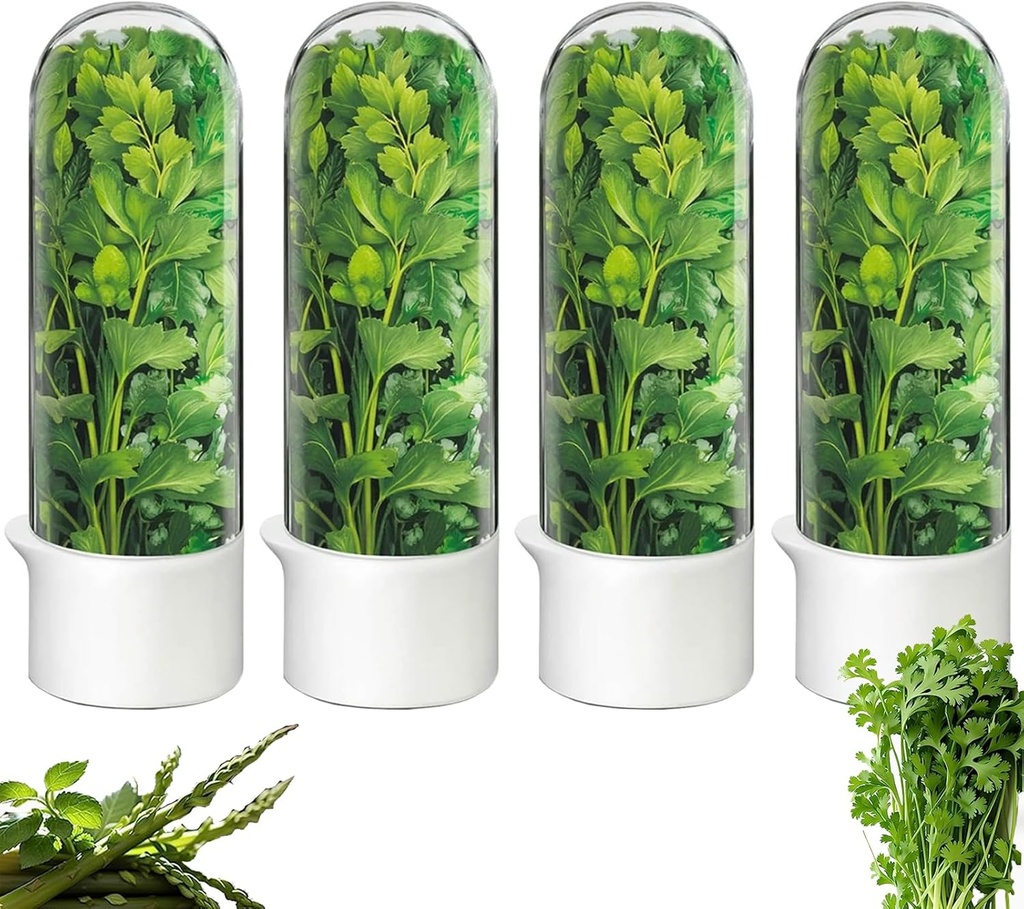 Herb Saver for Refrigerator, Fresh Herbs Lettuce Keeper for Refrigerator, Cilantro Container for Fridge Fres Parsley Mint Leaves Fresh Herb Keeper, Refrigerato Storage for Fresh for 2-3 Weeks (4PCS)