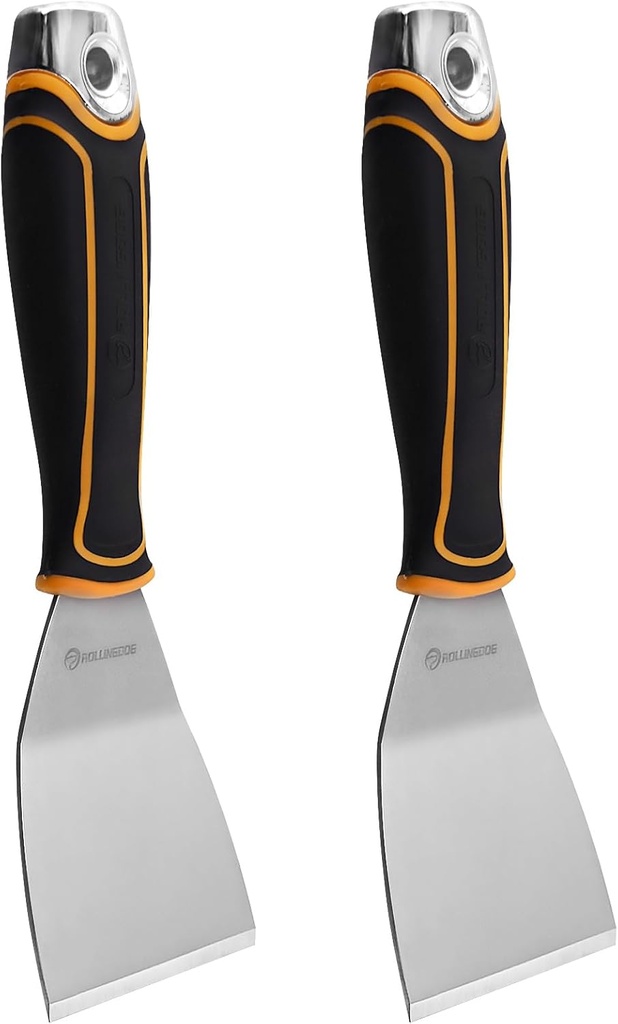 ROLLINGDOG 3 Inch Paint Scraper - Stiff Putty Knife Chisel Scraper Tool Stainless Steel Bent Blade Wallpaper Stripping Tool(Pack of 2)