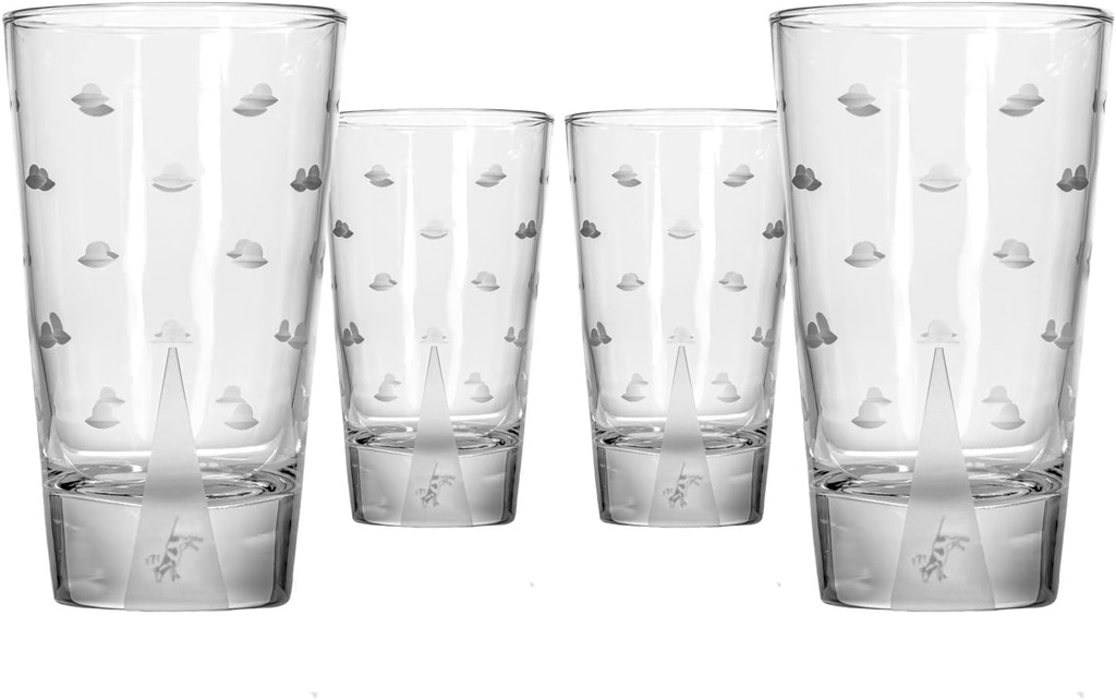 Rolf Glass Mothership UFO Cow Highball Glass 15 ounce – Engraved Cooler Glasses – Lead-Free Glass - Etched Drinking Glass with Heavy Base – Proudly Made in the USA (Set of 4)