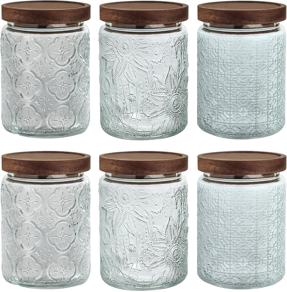 Vintage Glass Jar With Airtight Lid, Kitchen Glass Food Storage Containers Mason Jars for Cookie, Candy, Sugar, Coffee, Beans, Tea, Oats, Flour, Grains, Delicate Food Storage Jar