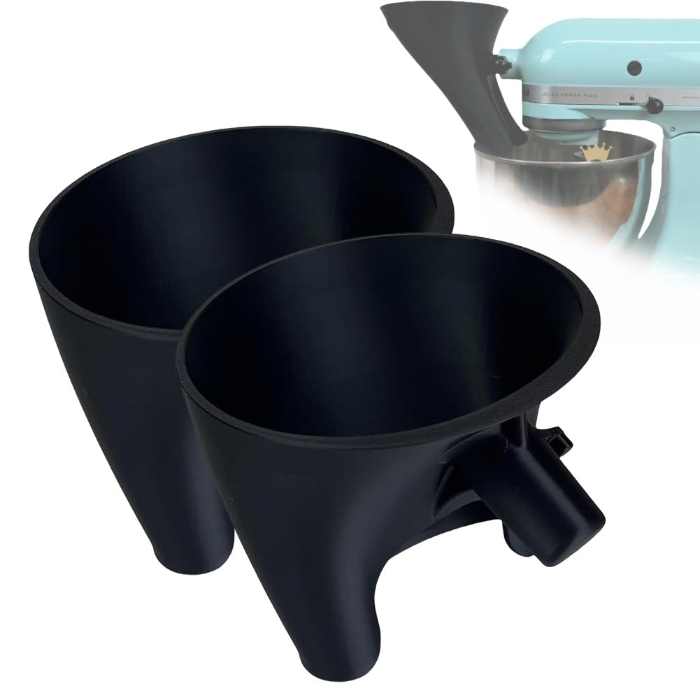 Flour Funnel Stand Mixer Attachment, Easy Pouring Splash Guard for 5-6 Qt Bowls, Food Grade Dispenser Accessory, Material, Icing & Egg Liquid Funnel for Baking(Black2pcs)
