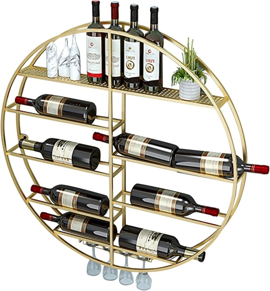 Modern Wine Racks,Round Wall Mounted Wine Shelf Golden Wine Bottle and Glass Holder Metal Wine Holder Goblet Stemware Rack,Bar Wine Cellar Display Shelves,80x11x80cm
