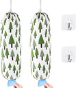2 Pack Plastic Bag Holder – Reusable Grocery Bag Storage Organizer with Hooks, Wall Mounted Dispenser for Trash Bags, Kitchen, Pantry, Travel, Forest Tree Print