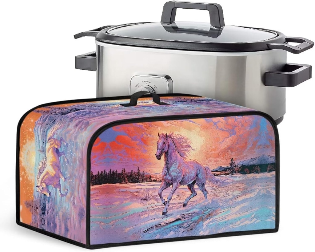 Horse and Sunset Oval Slow Cookers Cover Kitchen Countertop Decor Dust Covers for Instant Pot and Slow Cooker Washable and Portable