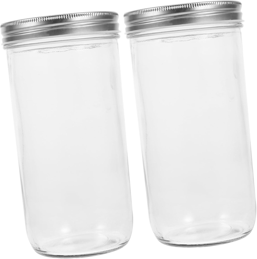 PRETYZOOM 2pcs Glass Storage Tank Lids Wide Mouth Mason Jars for Flour Sugar Honey Dispensers
