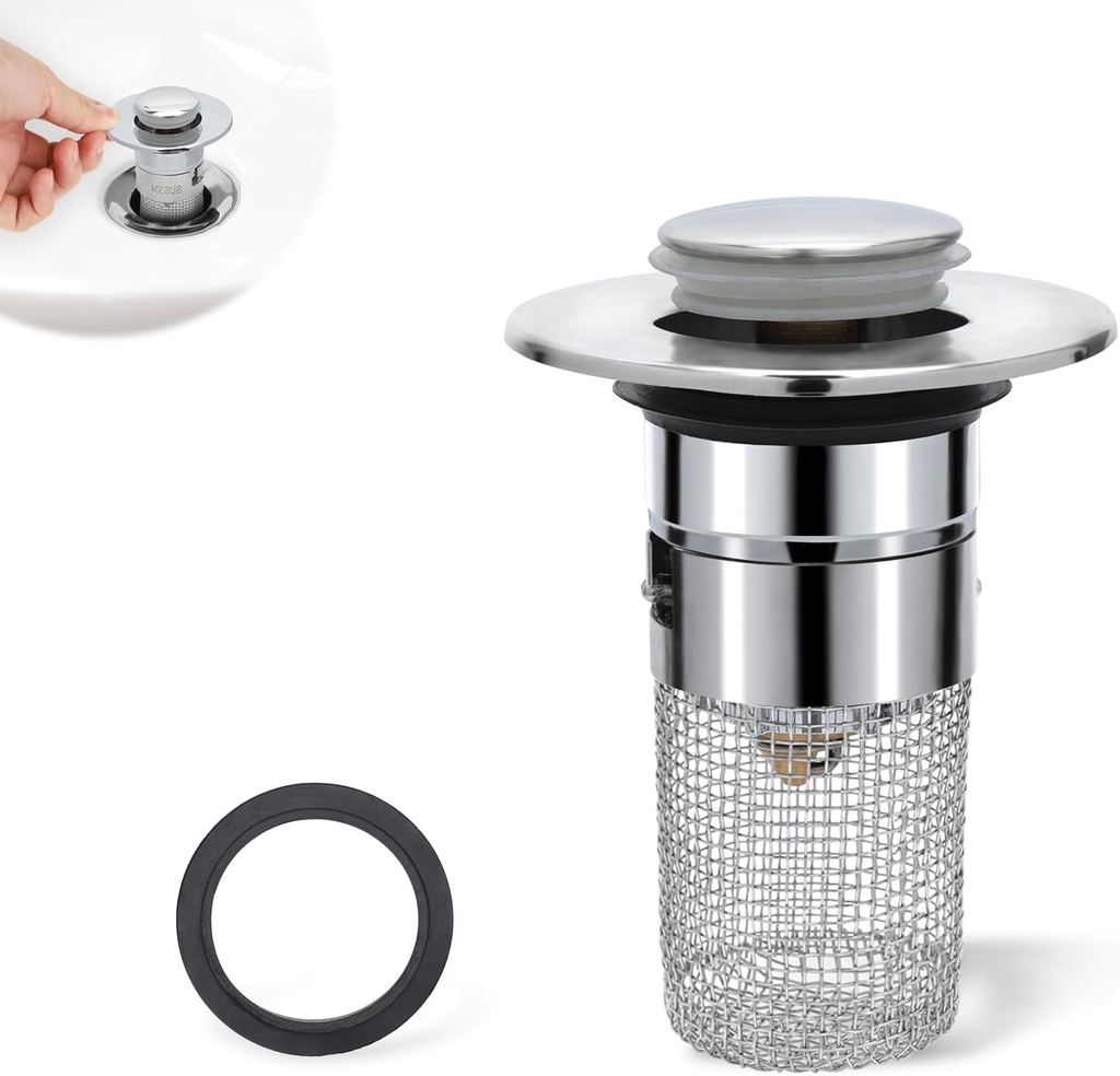 Stainless Steel Floor Drain Filter for 1.2-1.45 Inch Diameter Sink, Pop-Up Sink Drain Filter Multifunctional Bathtub Sink Drainer Bathroom Sink Stopper with Detachable Filter Basket