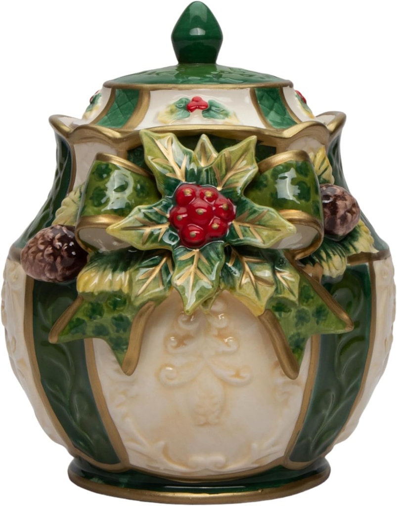 Cosmos Gifts Emerald Holiday Candy Cookie Jar, 6 1/8" x 5 3/8" x 6 5/8"H, Green