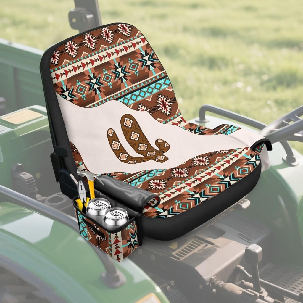 Dreaweet Aztec Cactus Riding Lawn Mower Seat Cover with Pockets Universal Tractor Seat Covers Waterproof Heavy Duty Compatible with Craftsman Cub Cadet Husqvarna John Deere,Zero Turn