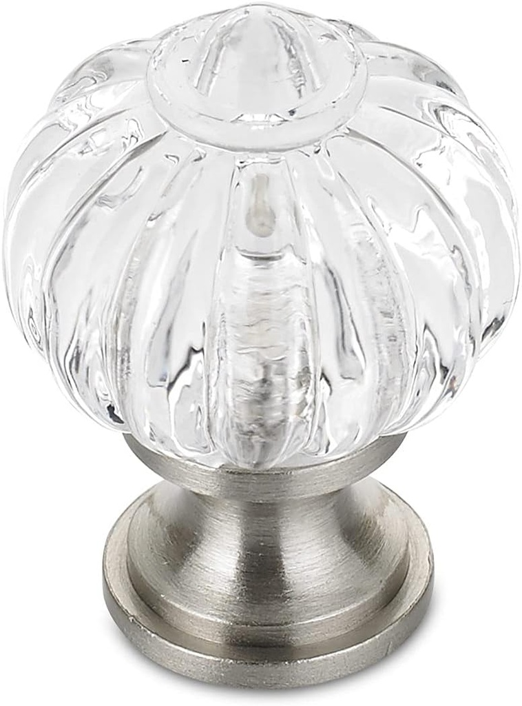 Richelieu BP403519511 Montreuil Collection Clear and Brushed Nickel Cabinet Knob 1 1/8 inch Round Drawer Knob, Eclectic Cabinet Door Knob for Kitchen, Bathroom, and Dresser, 1 Pack