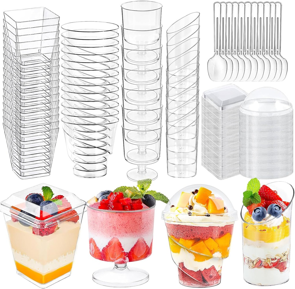 LifeIdeas 380 Pack Mini Dessert Cups with Spoons and lids, 5 oz Mini Clear Parfait Cups, Shooters Cups for Party, Round Yogurt Cups, Reusable Fruit Ice Cream Cake Pudding Cups