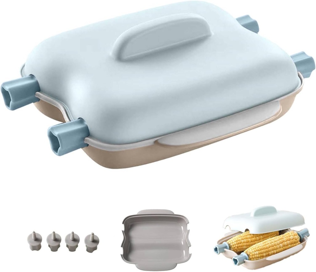 Microwave Corn Steamer - Cob Cooker with Lid & Handle, Portable Food-Grade Design for Kitchen/Office/Dorm, Dishwasher Safe & BPA-Free Fits All Microwaves (Blue)