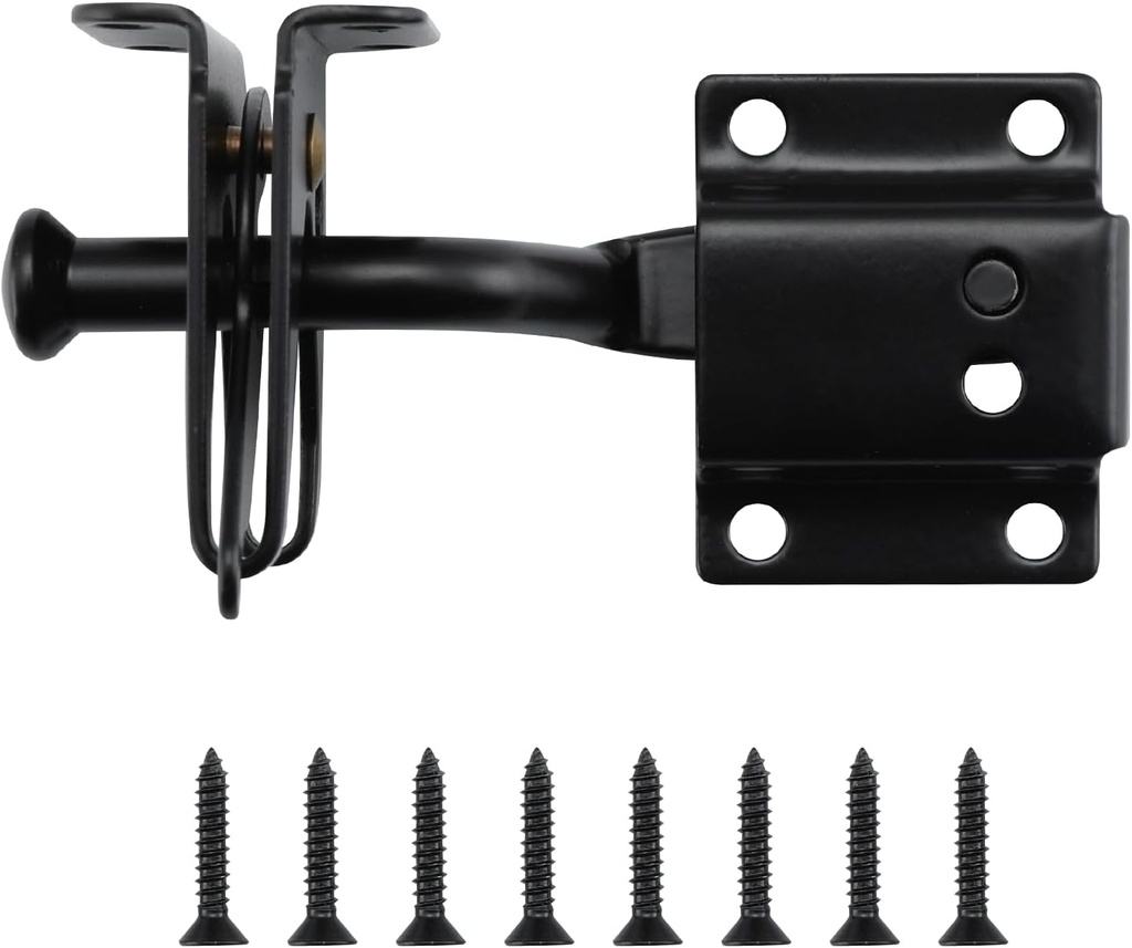 WellMade Self Locking Gate Latch Automatic Gravity Lever Door Lock for Wooden Fences, Heavy Duty Metal Gates, Vinyl Fence, Secure Pool, Garden Outdoor gate, Black with Screws