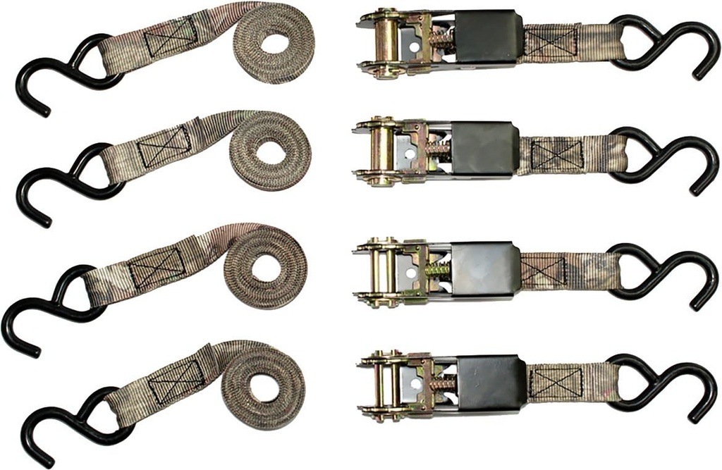 RPS Outdoors SI-2067 Mossy Oak Break-Up Infinity Camo 1" x 8' Ratchet Tie Down Straps (300 lb Safe Working Load / 900 lb Tension Strength), 4 Pack