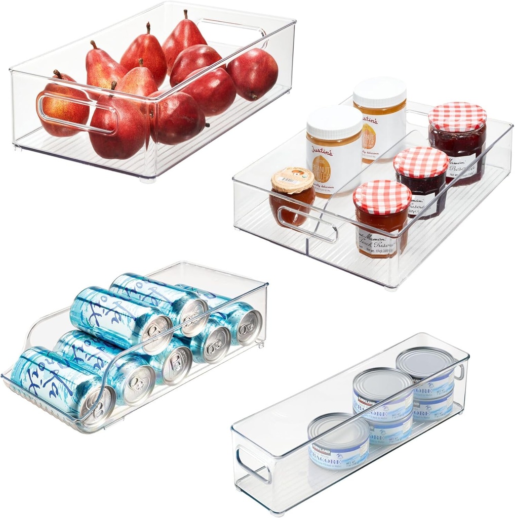 iDesign Fridge Storage Bin Set with a Soda Can Dispenser- Set of 4 - Clear - Made in USA