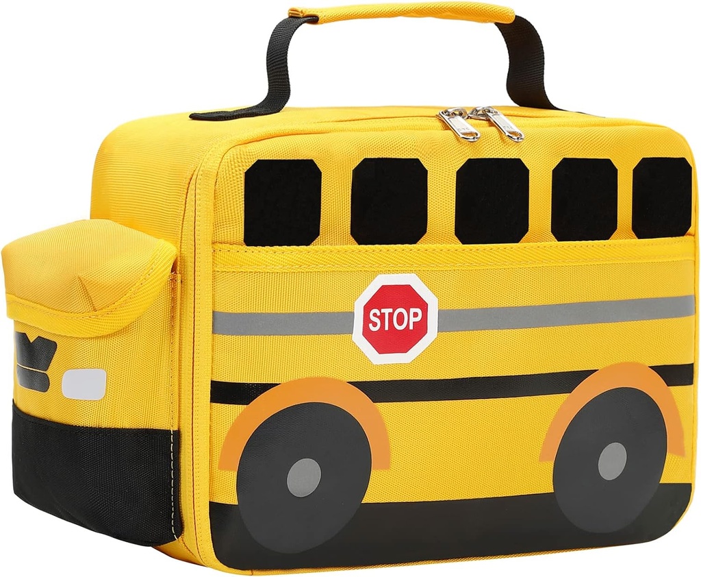 Bluboon Insulated Lunch Box for Kids Boys Girls School Lunch Bags Reusable Cooler Thermal Meal Tote for Picnic (Yellow School bus)
