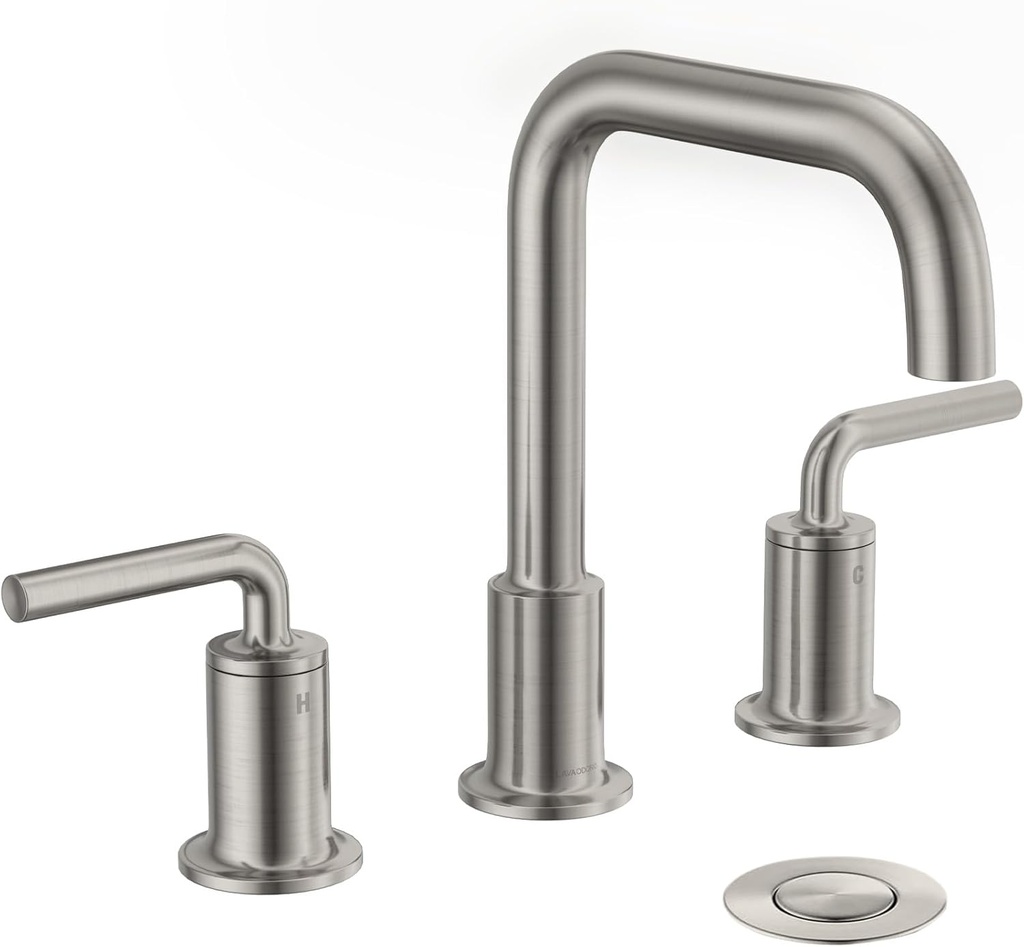 Lava Odoro Brushed Nickel Bathroom Faucet, 2-Handle 8 Inch Widespread Bathroom Sink Faucet, Faucet for Bathroom Sink 3 Hole with Drain Assembly Supply Line, BF503-BN