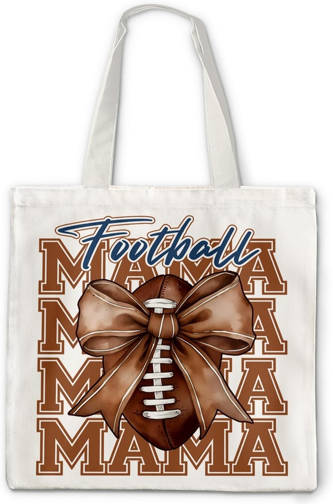 Coquette Bow Football Mama Canvas Tote Bag, Football Mom fans lovers Gifts for Women