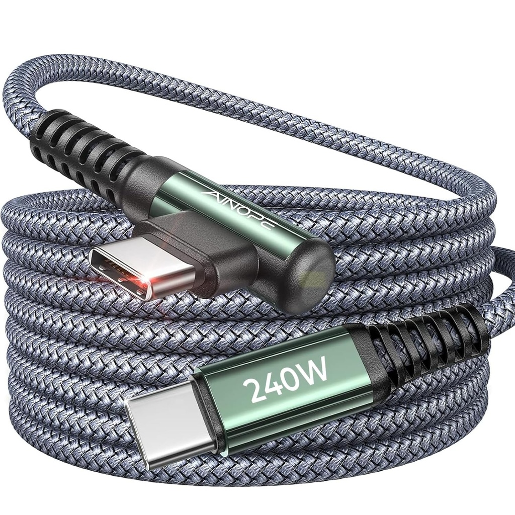 AINOPE 240W USB C to USB C Cable [10FT] Right Angle C to C Cable Fast Charging,USBC to USBC iPhone 17 Charger Cord Type C Fits iPhone 16 15 Pro Max Plus,MacBook Air/Pro,iPad Pro,Samsung S25,Pixel,iPad