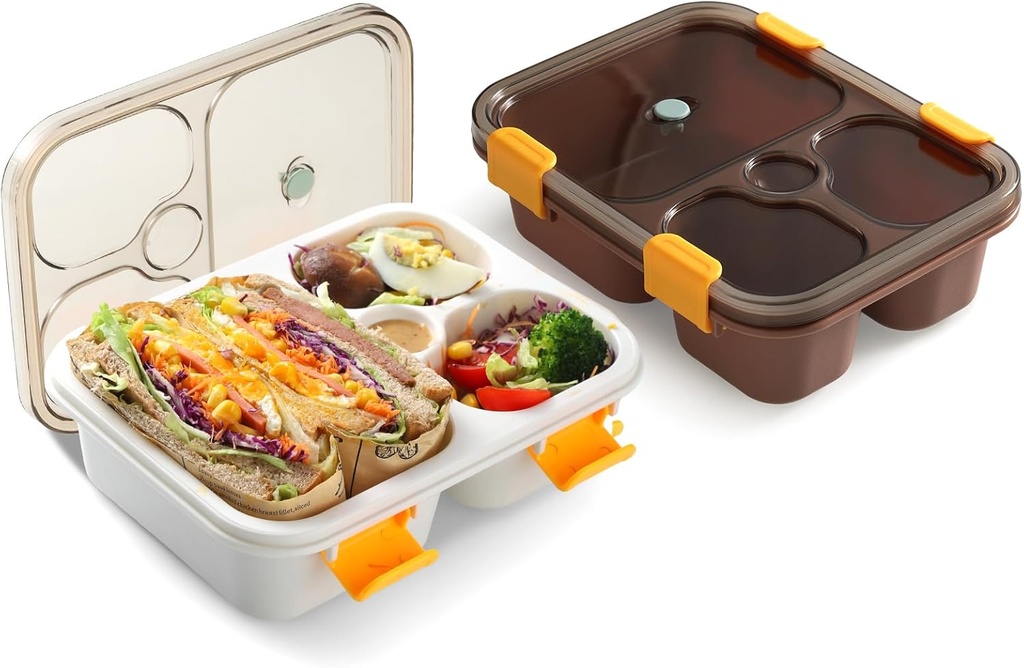 Adult Bento Box 2 Pcs Set Leak-proof 3 Compartments Lunchable Container, 32oz Dishwasher Safe Travel Snack Container For Work, Salad, Portion Control, with Spoon and Fork