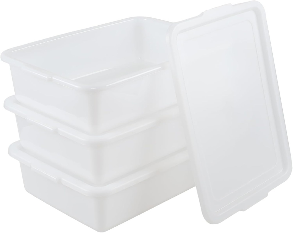 13 L Commercial Bus Boxes with Lids, White Plastic Food Service Bus Tub, 3 Pack