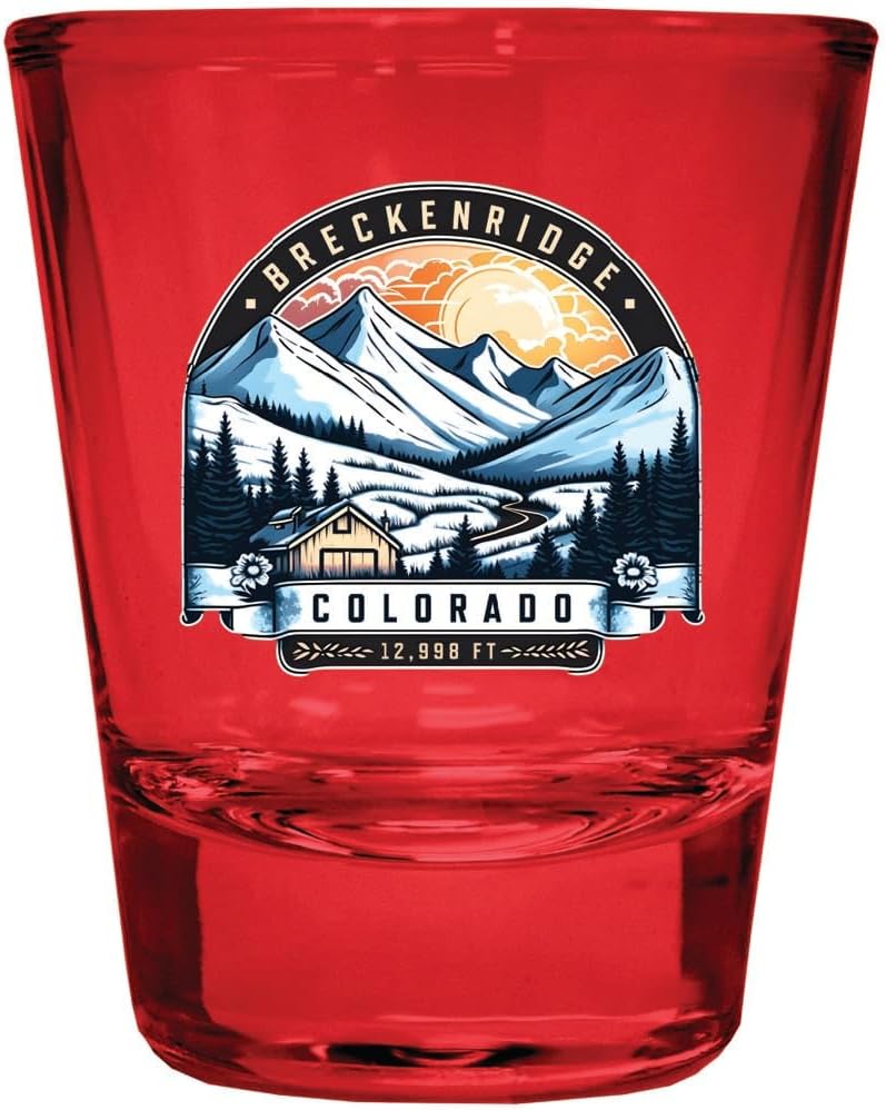 R and R Imports Breckenridge Colorado Design C Souvenir Full Color 2oz Shot Glass Red Single