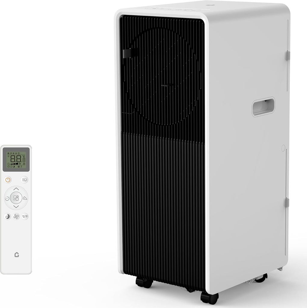Portable Air Conditioner 14,000 BTU Cools Up to 700 Sq.Ft, 3-IN-1 Quiet Portable AC Unit with Remote Control for Large Room, Campervan, Office, Temporary Space, Black+White