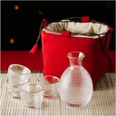 Sake Set Japanese with Storage Bag, Glass Sake Pot Sake Cup Transparent Modern Used for Home Party and Great Gifts 4 Sake Cups +1Sake Pot,Red