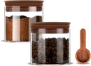 17 oz Coffee Canister with Scoop and Wooden Lids, Airtight Glass Coffee Beans Storage Container Sets of 2 for Ground Coffee,Food Storge Jars for Ground Coffee Bar Cereal Snack