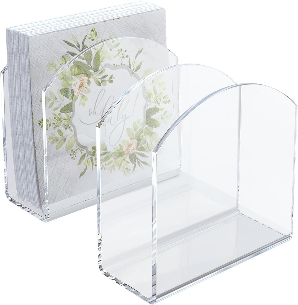 Napkin Holder, 2 Pack Clear Acrylic Napkin Tissue Holder for Table,Tissue Paper Cocktail Napkin Holder for Kitchen, Dinner Napkin Dispenser for Bar, Restaurant