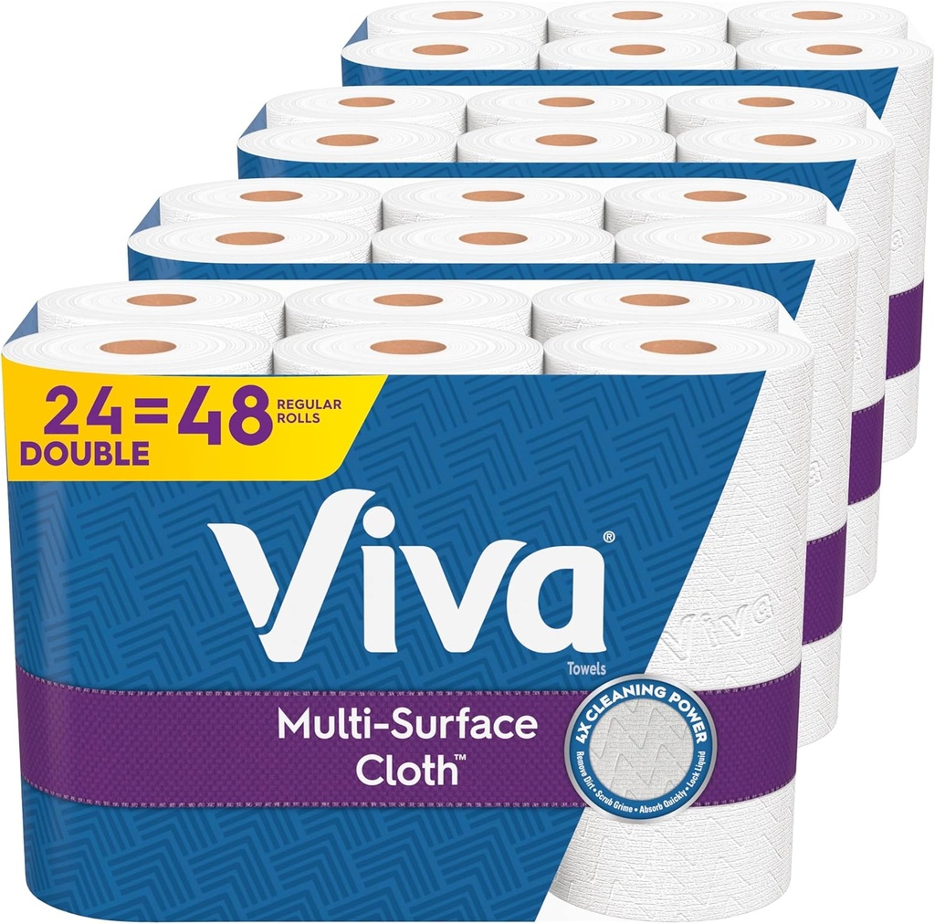 Viva Multi-Surface Cloth Paper Towels, 24 Double Rolls, 110 Sheets Per Roll (4 Packs of 6)