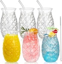 Set of 6 Pineapple Drinking Glasses, 17 Oz Clear Cocktail Glasses with Straws, Retro Relief Pineapple Cups Classic Wine Drink Glass for Cocktail, Wine, Juice, Water, Milk, Halloween