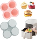 Reusable Silicone Air Fryer Egg Mold, 2 Pcs 4 Cavity Non-Stick Air Fryer Baking Pan with Oil Brush, Silicone Muffin Pans Muffin Cups for Baking, Hamburger Bun Pan(pink,blue)