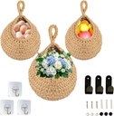 Small Boho Wall Hanging Fruit Baskets for Kitchen,Macrame Woven Storage Organizer, Decorative Hanging Produce Holder for Fruits/Vegetables, Space-Saving Boho Home Decor, Easy to Install(brown).