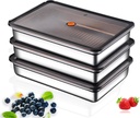Stainless Steel Food Storage Containers, Silver, Airtight with Vacuum Seal, Stackable Rectangular, 3-Piece Set, BPA-Free Lids, for Meal Prep and Leftovers Storage(Shallow)