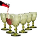 Vintage Colored Green Wine Glass Goblets Glassware Set of 6, 10 OZ Unique RetroWave Textured Drinking Glasses for Wedding Party, Colorful Water Goblets Drinkware for Wine Juice